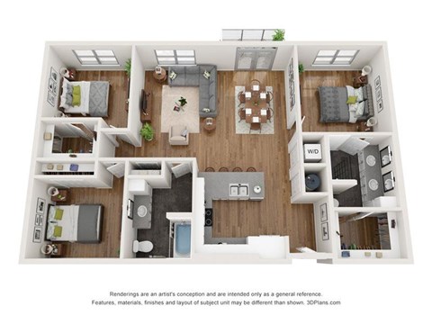 Floor plan for 3 beds, 2 baths, 1439 sqft