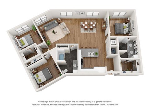 Floor plan for 3 beds, 2 baths, 1608 sqft