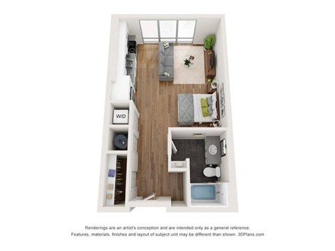 Floor plan for studio, 1 bath, 536 sqft