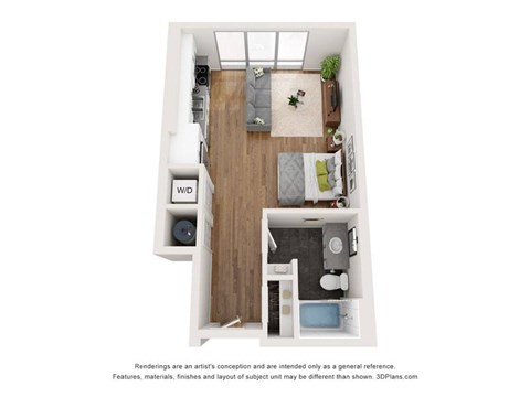 Floor plan for studio, 1 bath, 511 sqft