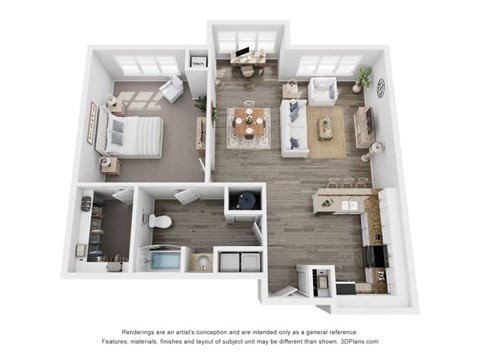 Floor plan for 1 bed, 1 bath, 860 sqft