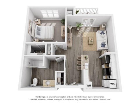 Floor plan for 1 bed, 1 bath, 560 sqft