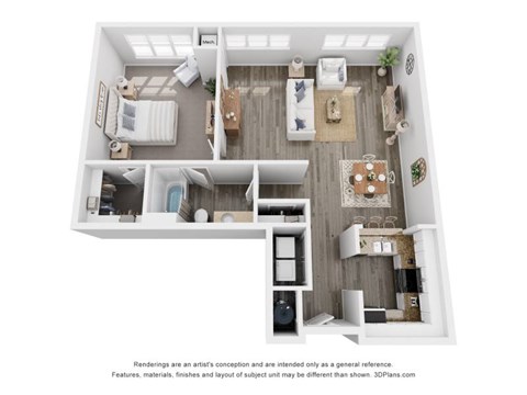 Floor plan for 1 bed, 1 bath, 1000 sqft