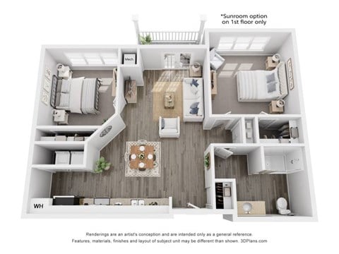 Floor plan for 2 beds, 1 bath, 768 sqft
