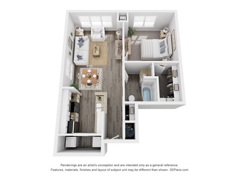 Floor plan for 1 bed, 1 bath, 750 sqft