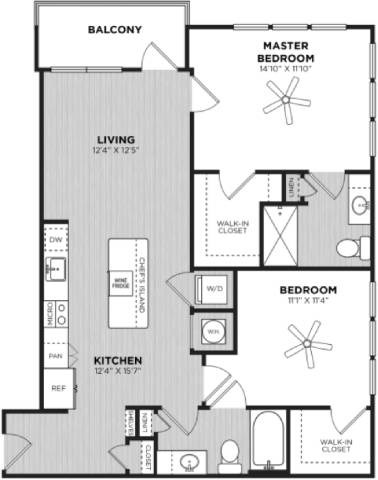 Floor plan for 2 beds, 2 baths, 1066 sqft