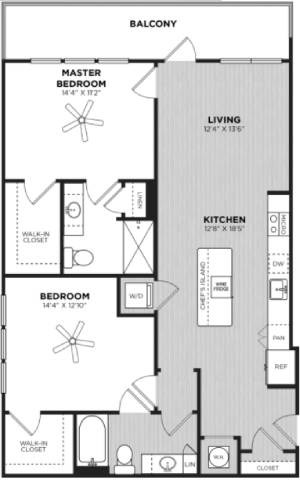 Floor plan for 2 beds, 2 baths, 1171 sqft