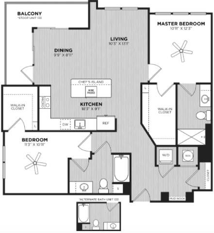 Floor plan for 2 beds, 2 baths, 1181 sqft