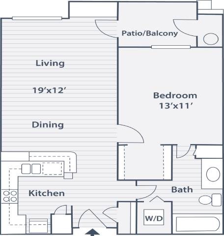 Floor plan for 1 bed, 1 bath, 663 sqft