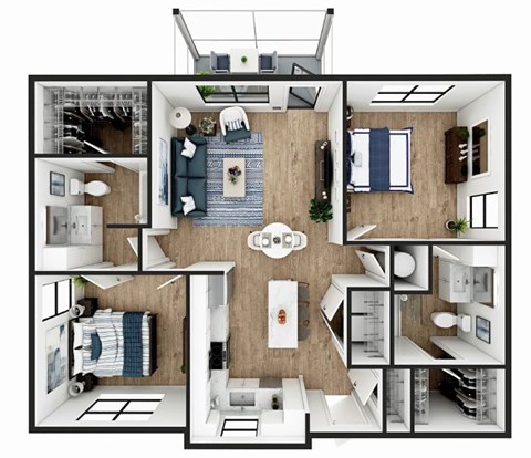 Floor plan for 2 beds, 2 baths, 1000 sqft