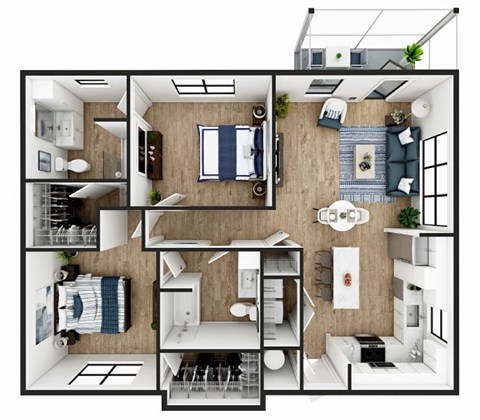 Floor plan for 2 beds, 2 baths, 1004 sqft