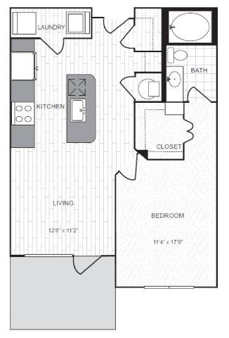 Floor plan for 1 bed, 1 bath, 704 sqft