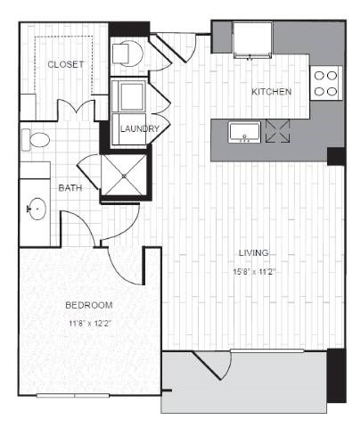Floor plan for 1 bed, 1 bath