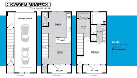 Floor plan for 1 bed, 1 bath, 1030 sqft