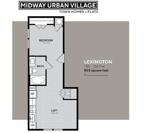 Floor plan for studio, 1 bath, 503 sqft