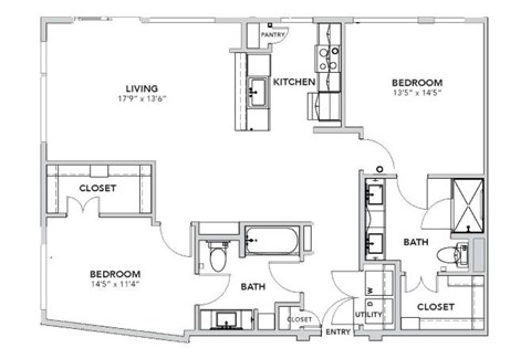 Floor plan for 2 beds, 2 baths, 1199 sqft