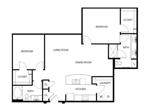 Floor plan for 2 beds, 2 baths, 1251 sqft