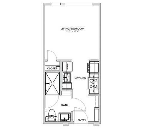 Floor plan for studio, 1 bath, 360 sqft