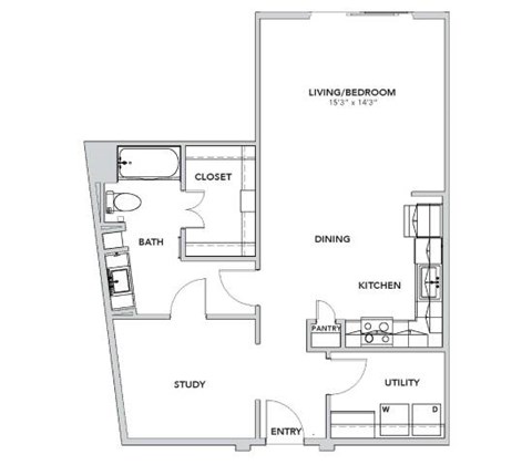 Floor plan for studio, 1 bath, 814 sqft