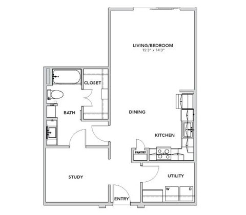 Floor plan for studio, 1 bath, 793 sqft