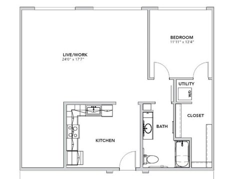 Floor plan for 1 bed, 1 bath, 1086 sqft