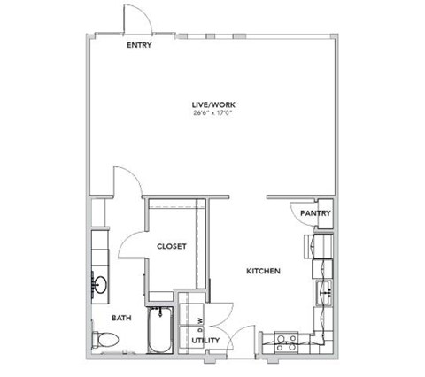 Floor plan for 1 bed, 1 bath, 1199 sqft
