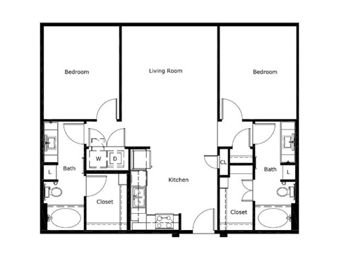 Floor plan for 2 beds, 2 baths, 1086 sqft