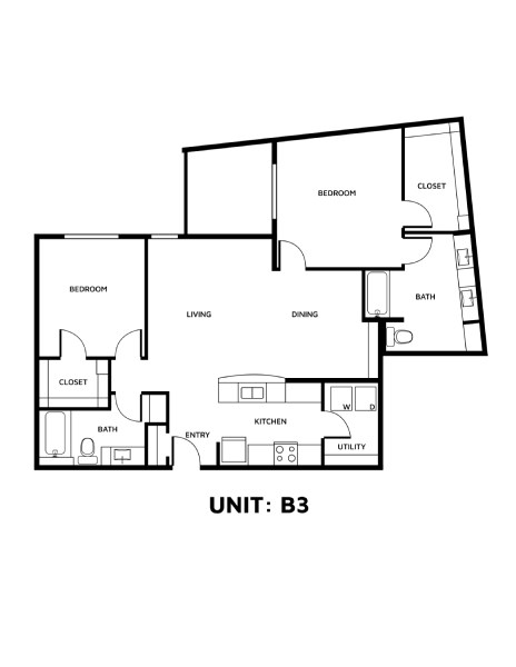 Floor plan for 2 beds, 2 baths, 1337 sqft