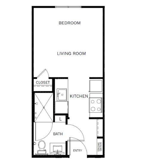 Floor plan for studio, 1 bath, 324 sqft