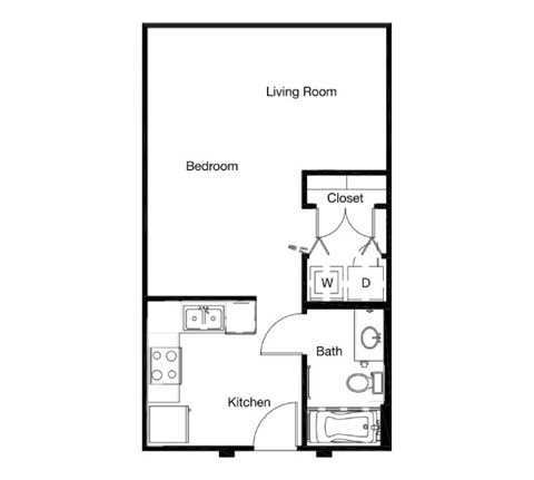 Floor plan for studio, 1 bath, 683 sqft