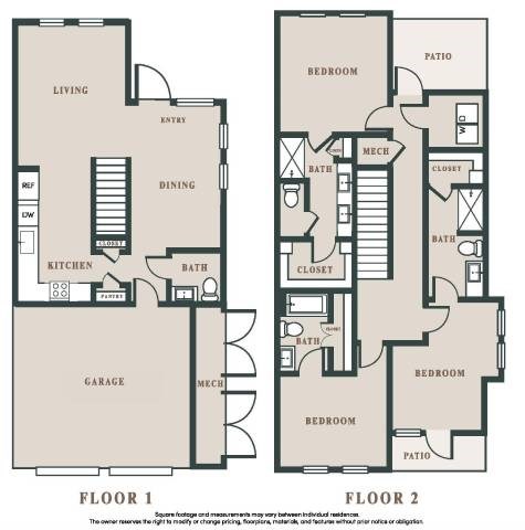 Floor plan for 3 beds, 3.5 baths, 2395 sqft