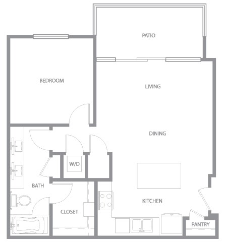 Floor plan for 1 bed, 1 bath, 775 sqft