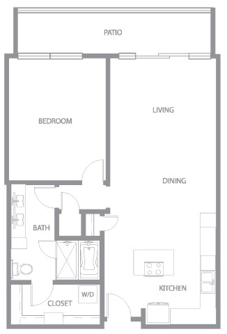 Floor plan for 1 bed, 1 bath, 1020 sqft