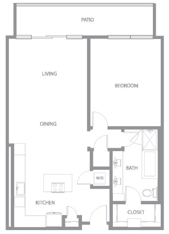 Floor plan for 1 bed, 1 bath, 1040 sqft