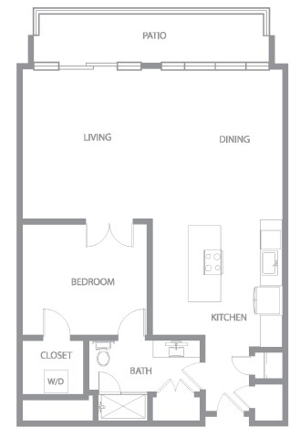 Floor plan for 1 bed, 1 bath, 1090 sqft