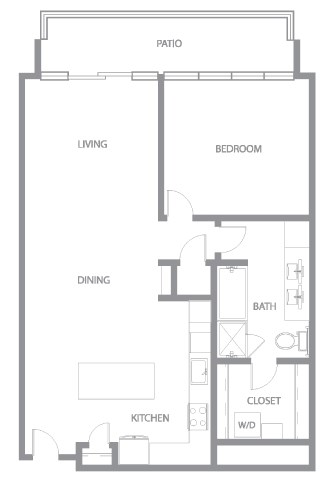 Floor plan for 1 bed, 1 bath, 1043 sqft