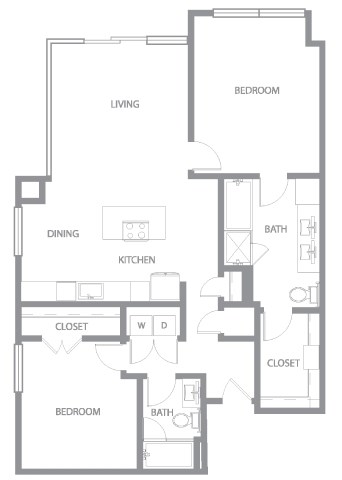 Floor plan for 2 beds, 2 baths, 1315 sqft