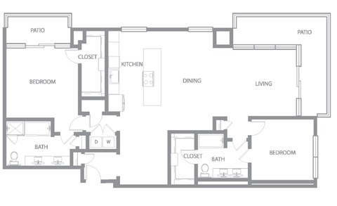 Floor plan for 2 beds, 2 baths, 1765 sqft