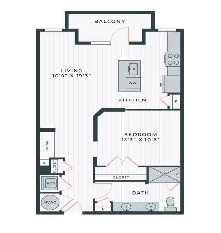 Floor plan for studio, 1 bath, 812 sqft