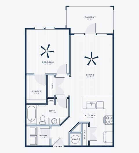 Floor plan for 1 bed, 1 bath, 844 sqft