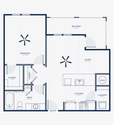 Floor plan for 1 bed, 1 bath, 770 sqft