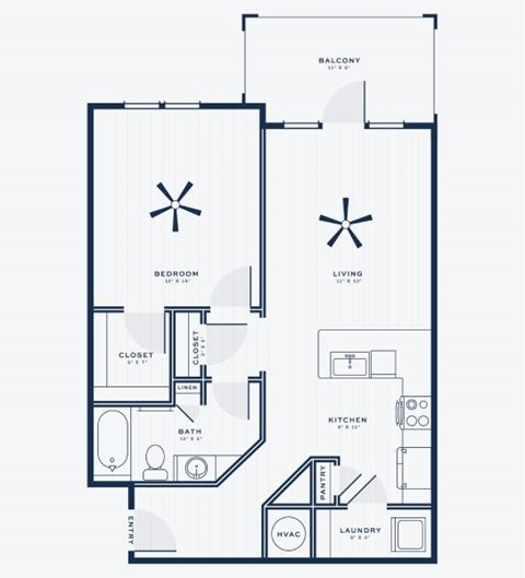 Floor plan for 1 bed, 1 bath, 823 sqft