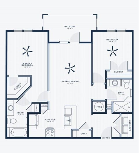Floor plan for 2 beds, 2 baths, 1123 sqft