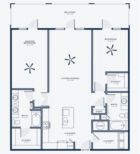 Floor plan for 2 beds, 2 baths, 1386 sqft