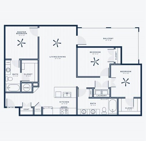Floor plan for 3 beds, 2 baths, 1337 sqft