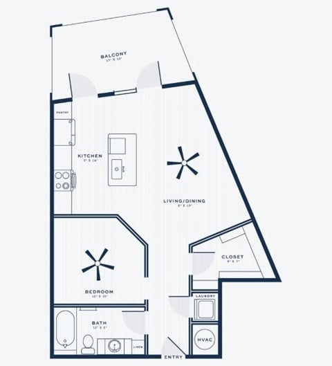 Floor plan for studio, 1 bath, 793 sqft