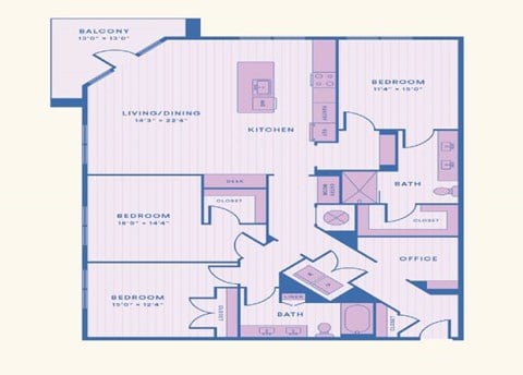 Floor plan for 3 beds, 2 baths, 1772 sqft