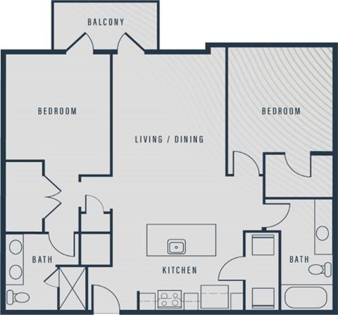 Floor plan for 2 beds, 2 baths, 1137 sqft