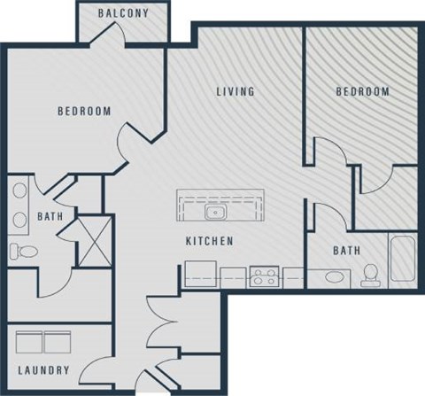 Floor plan for 2 beds, 2 baths, 1139 sqft