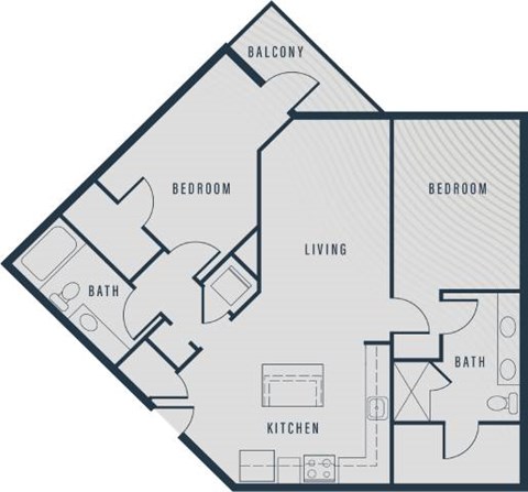 Floor plan for 2 beds, 2 baths, 1080 sqft